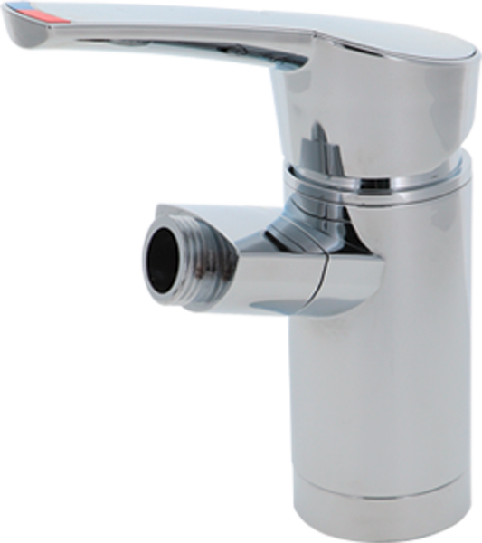 Ettgreps blandebatteri COMO Kompakt med dusjtilkobling 1/2" krom 14 cm front