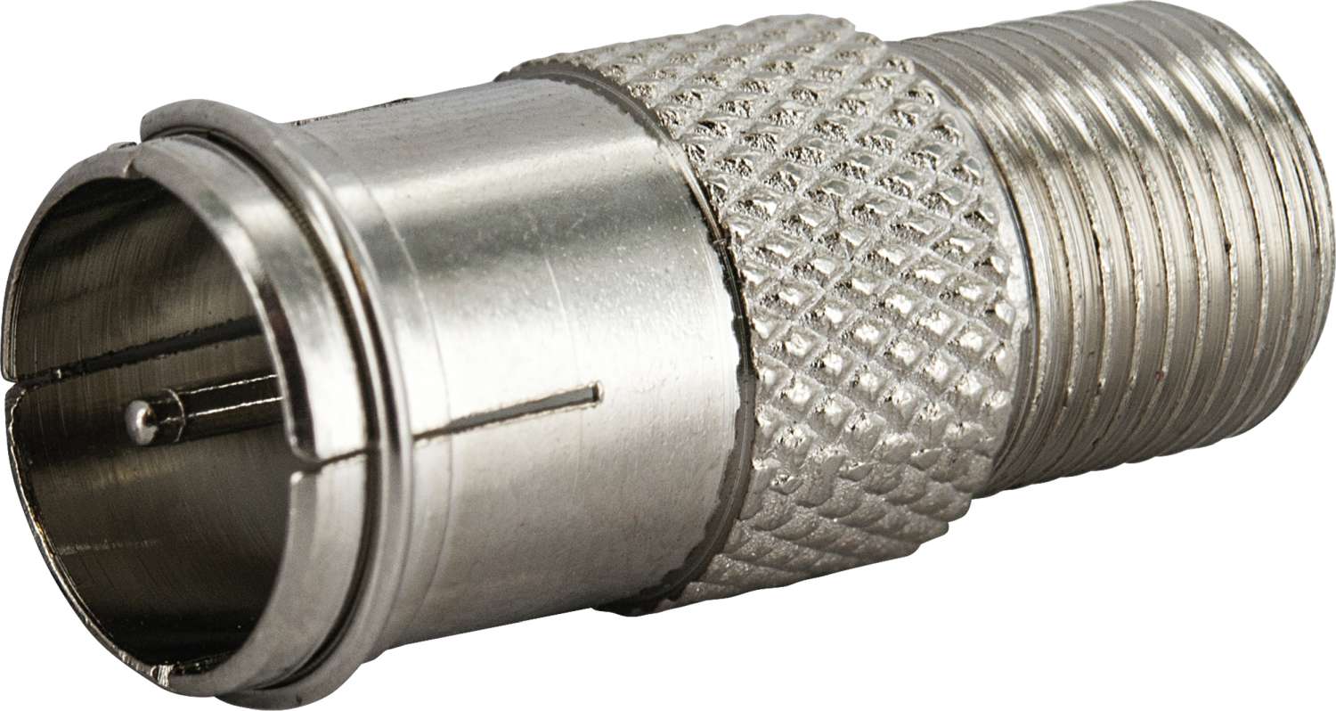 F-Quick adapter rett sølv for SAT-kabel med F-kontakt Schwaiger forfra