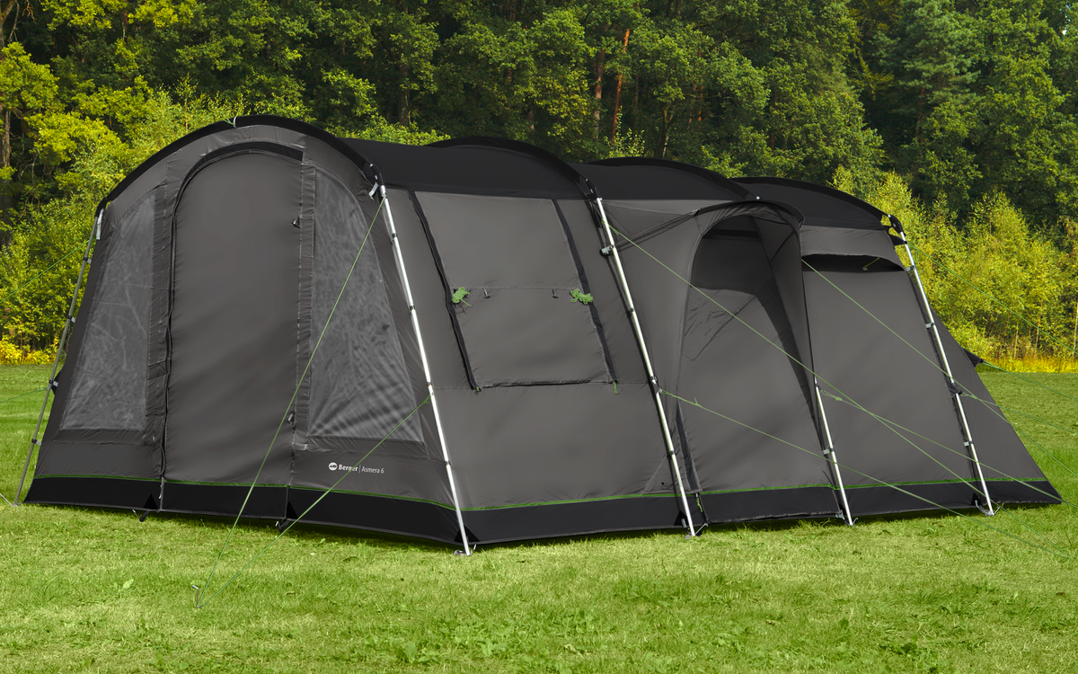 Familietelt Asmera 6 for 6 personer 520x380 cm 27,1 kg - sett forfra med åpent inngangsparti