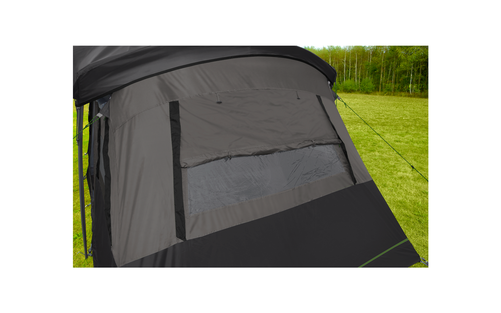 Familietelt Lagoon 4 for 4 personer 560x230x218 cm 2 soverom nærbilde av vindu og myggnetting