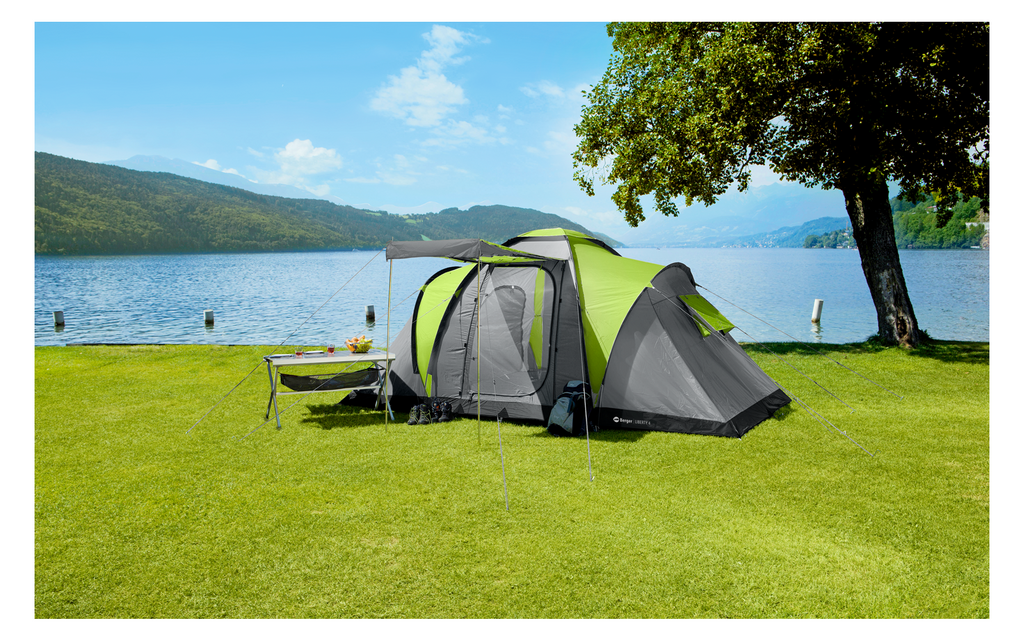 Familietelt Liberty 4 for 4 personer 470 x 235 cm 13,5 kg nærbilde av vindu med myggnetting