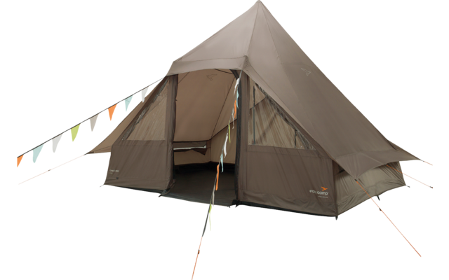 Familietelt Orsa Cabin for 8 personer - Easy Camp med åpen inngangsdør og netting