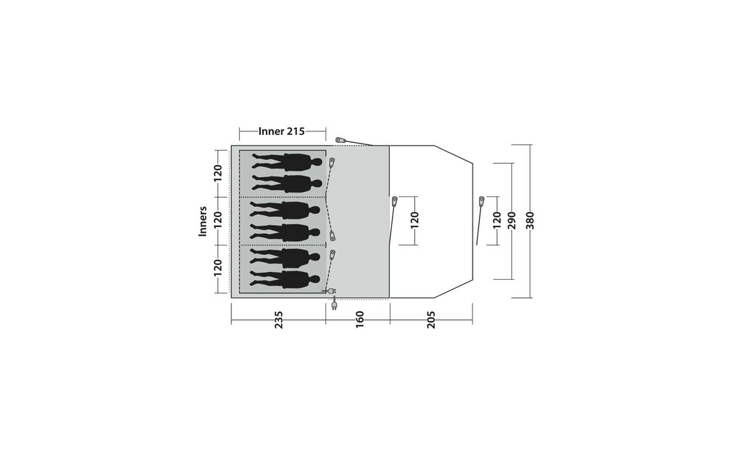 Familietelt Rockwell 6 for 6 personer 3 soverom 3000 mm - Outwell pakket i bæreveske