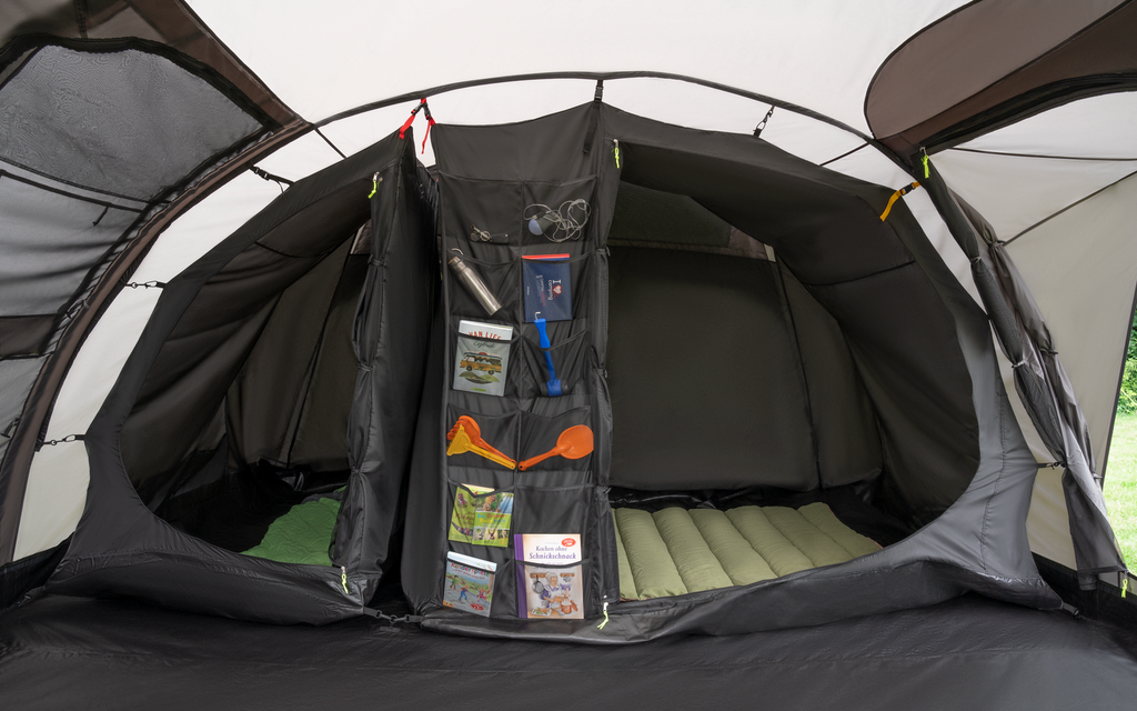 Familietelt Sierra 6 for 6 personer 480x380 cm 19,9 kg - grønne barduner i nærbilde