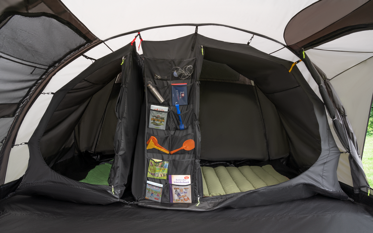 Familietelt Sierra 6 for 6 personer 480x380 cm 19,9 kg - grønne barduner i nærbilde