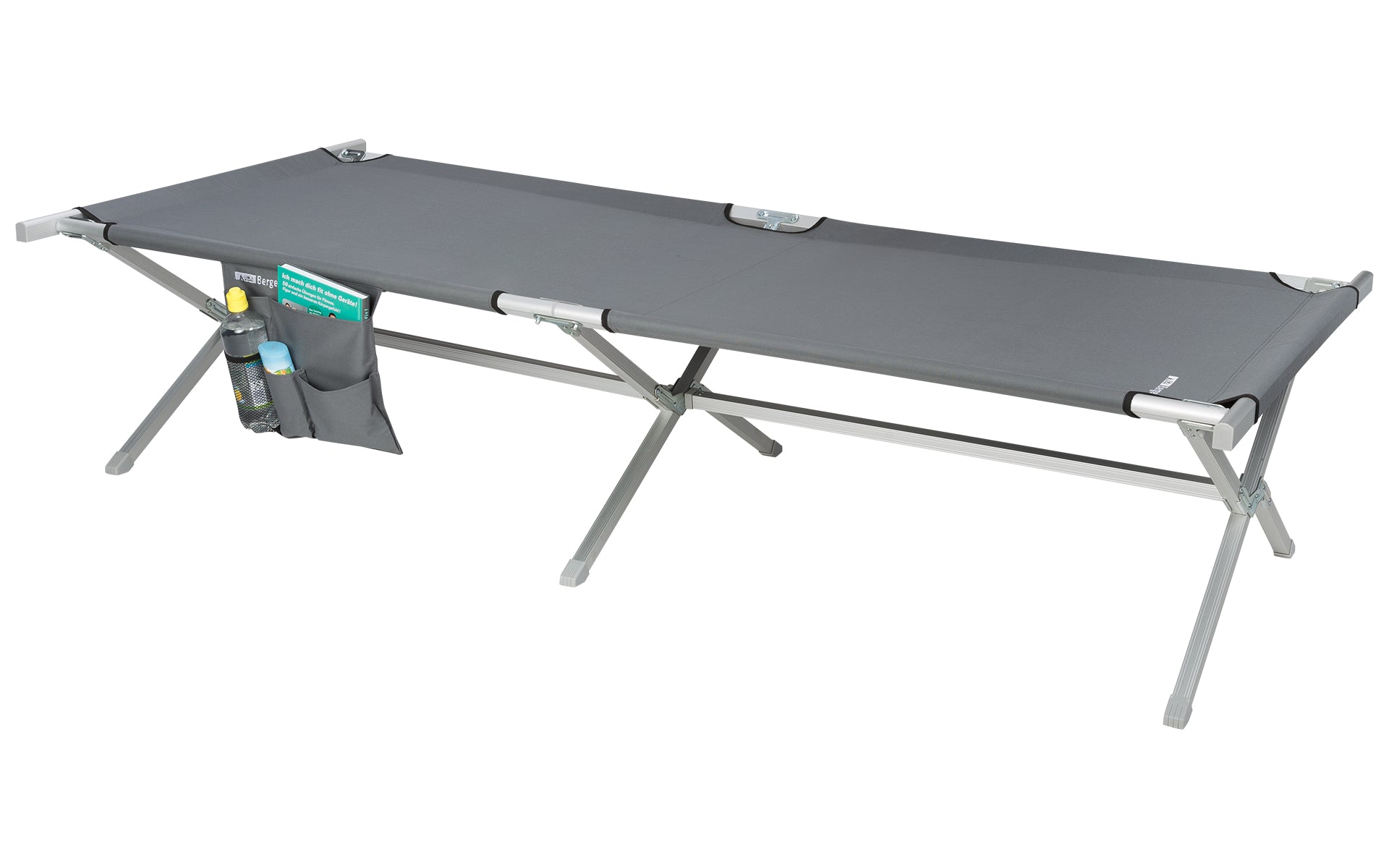 Feltseng i aluminium med oppbevaringslomme, 120 kg, mørkegrå front