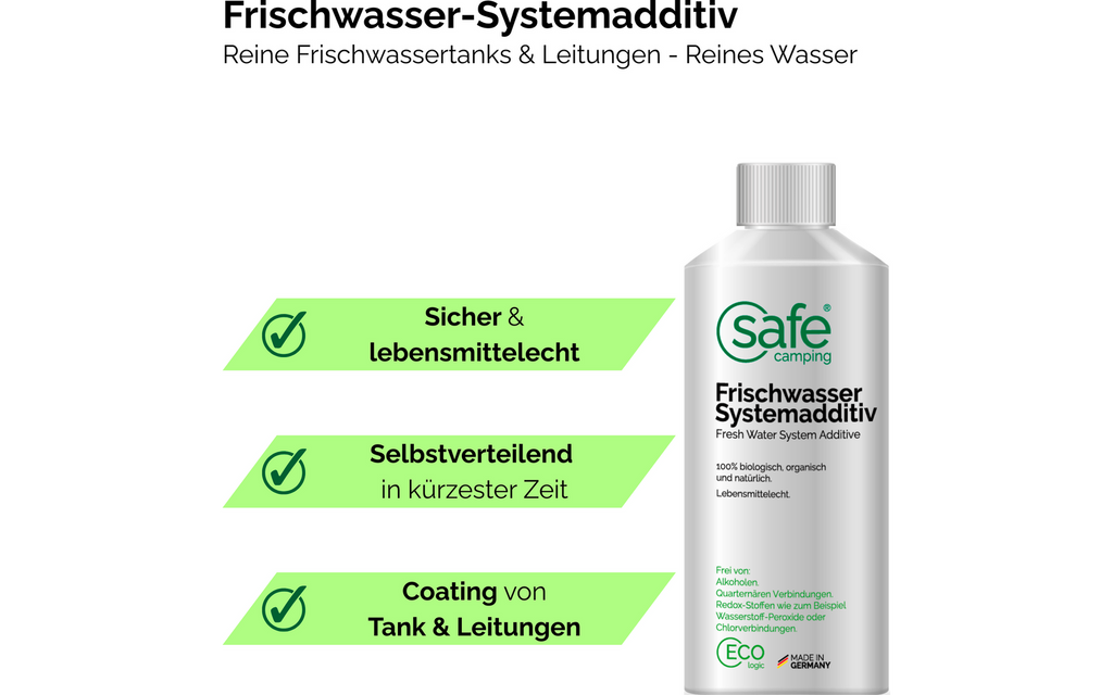 Detalj av Ferskvann-systemtilsetning for tank og ledninger 250 ml - SAFE CAMPING flaske
