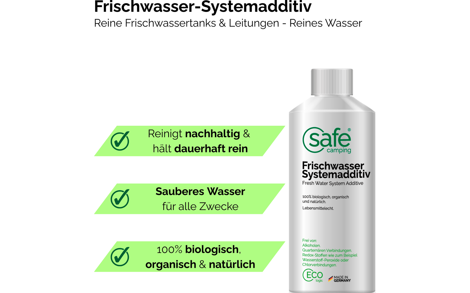 Ferskvann-systemtilsetning for tank og ledninger 250 ml - SAFE CAMPING montert i campingvogn