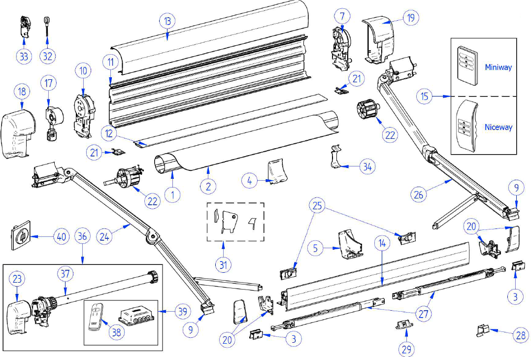 Feste for støttefot til frontskinne 2 stk for Omnistor 5003/6200/8000/9200 - Thule forfra