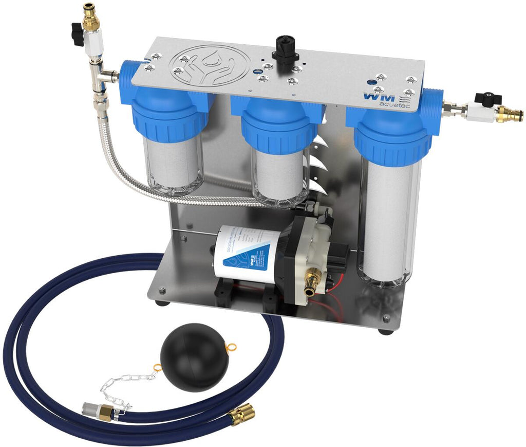 Filterrack med pumpe 3-trinns 12V for overflatevann - WM Aquatec forfra