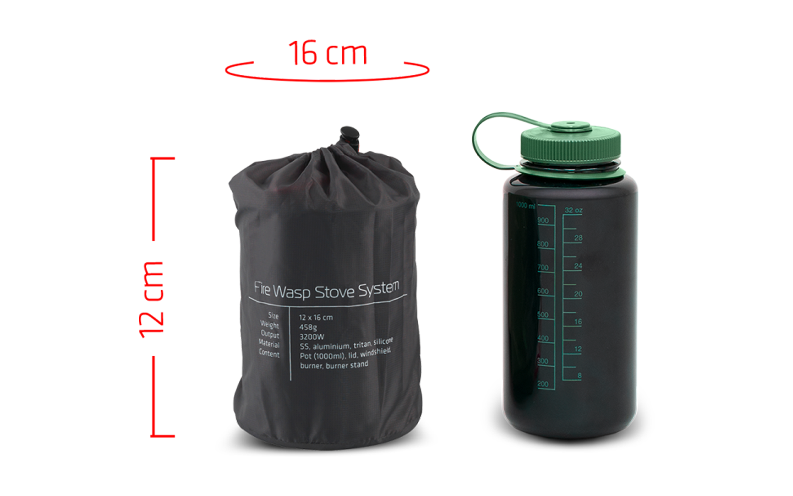 Fire Wasp Stove System gasskoker-sett 3200 W med 1L gryte med piezo-tenning