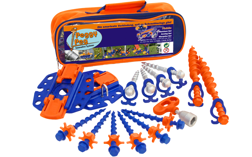 Fix&Go Peg&Stop markisesett 30 deler med skruplugger og ankerplater forfra