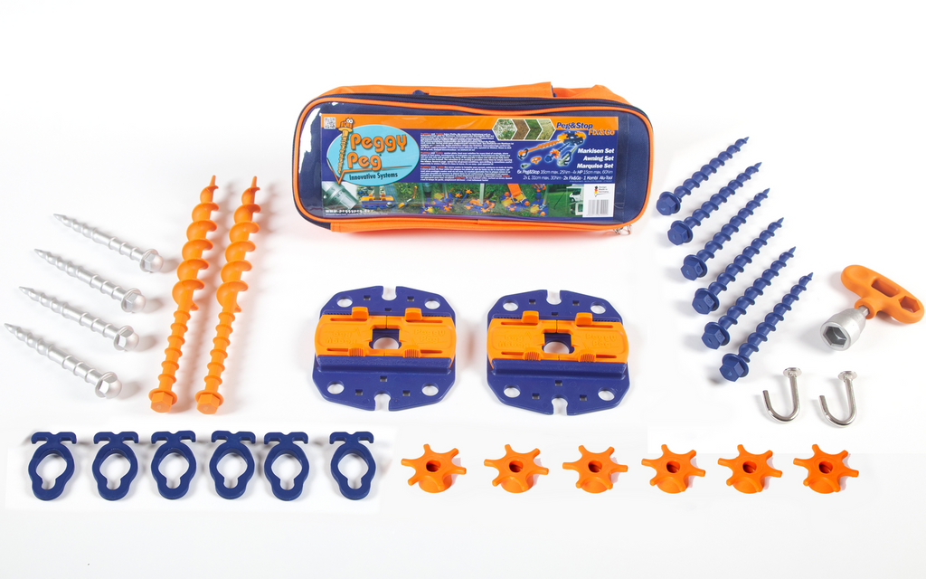 Fix&Go Peg&Stop markisesett 30 deler med skruplugger og ankerplater montert nærbilde