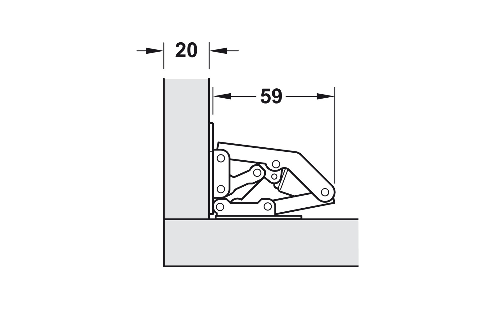 Fjærhengsel Easy-on 90° åpningsvinkel 97x42 mm bakside