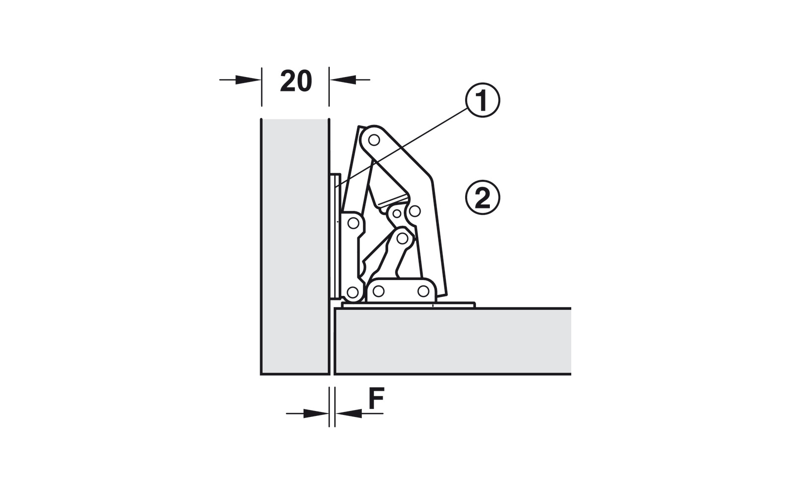 Montert Fjærhengsel Easy-on 90° åpningsvinkel 97x42 mm på dør