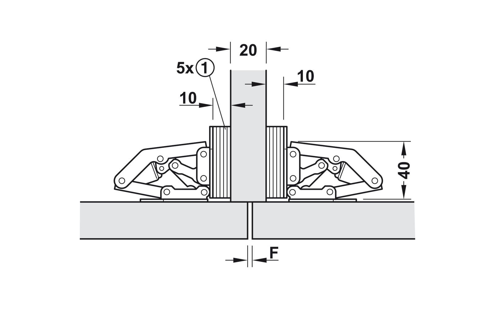 Nærbilde av fjærmekanisme i Fjærhengsel Easy-on 90° åpningsvinkel 97x42 mm