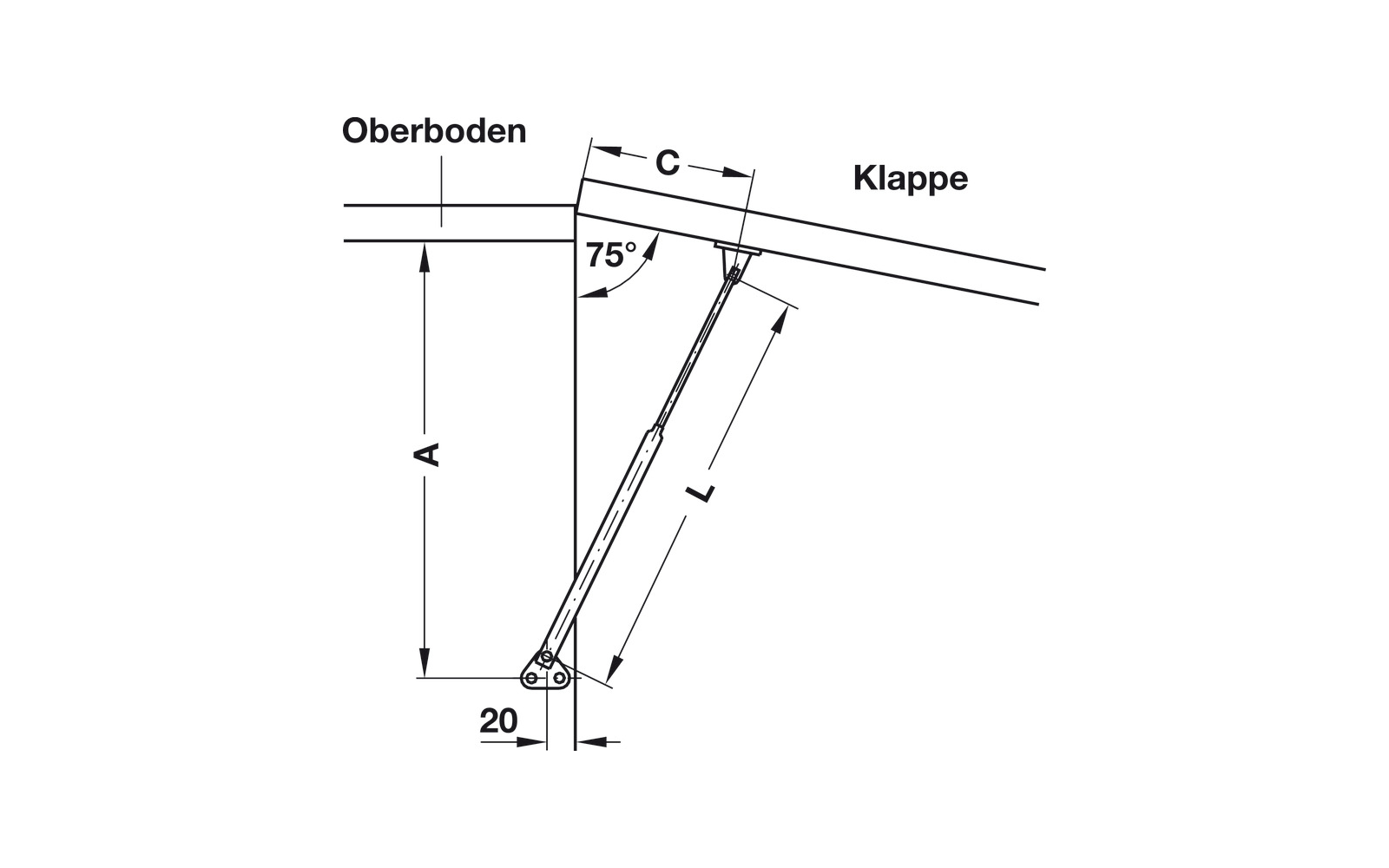 Detalj av fjærstøtte for oppbevaringsluke 130 mm kromatisert stål
