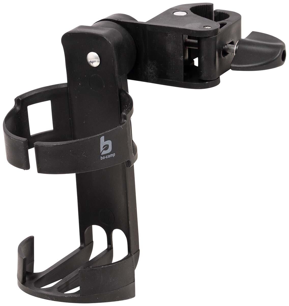 Flaskeholder for campingstol universal 360° justerbar svart Bo-Camp forfra