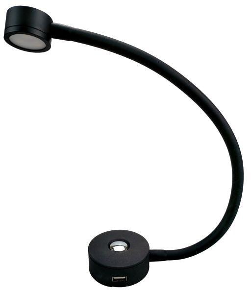 Fleksibel LED-leselampe 12V 105 lm med USB svart fra Dimatec vist forfra