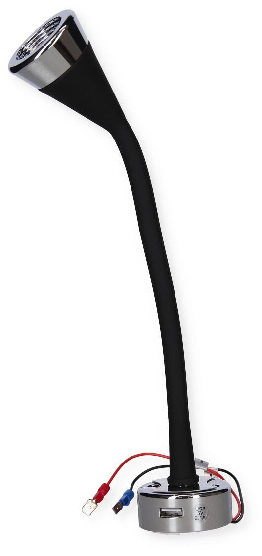 Fleksibel LED-leselampe Soft Touch 12V 1,5W med USB i svart montert