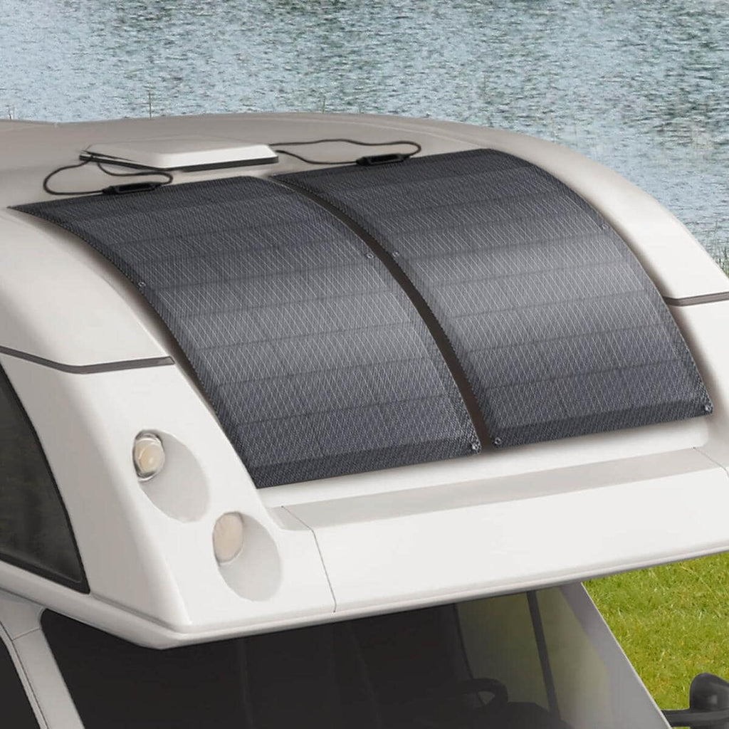 Montert Fleksibelt solcellepanel 100W 1055x612 mm Ecoflow på campingvogn
