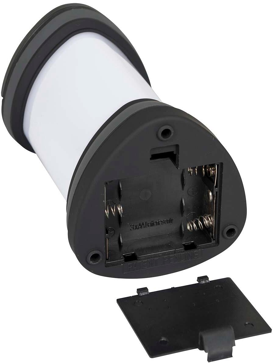 Bakside av Flux LED-bordlykt grå med batterirom
