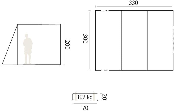 Fortelt Bivouac for campingbuss 300x330cm fiberglassstang montert på campingbuss