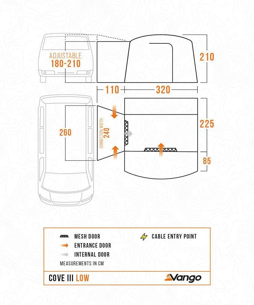 Fortelt Cove III Low 310x320cm for campingbuss bakside