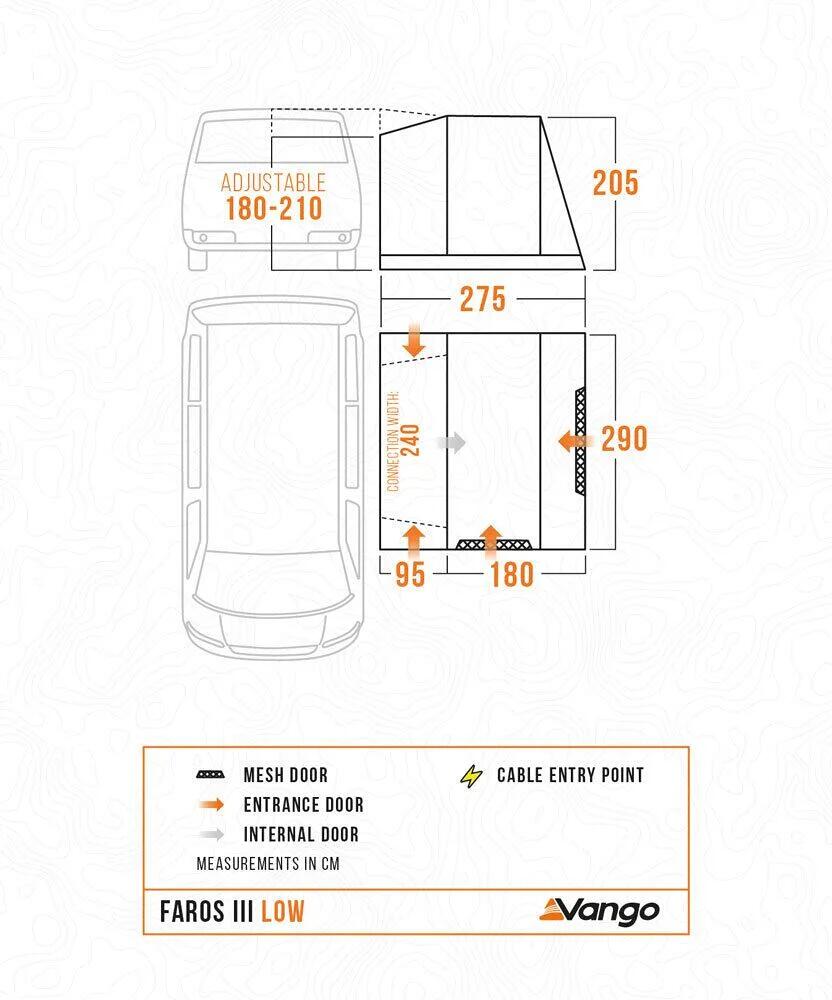 Fortelt Faros III Low 275x290 cm for bobil bakside