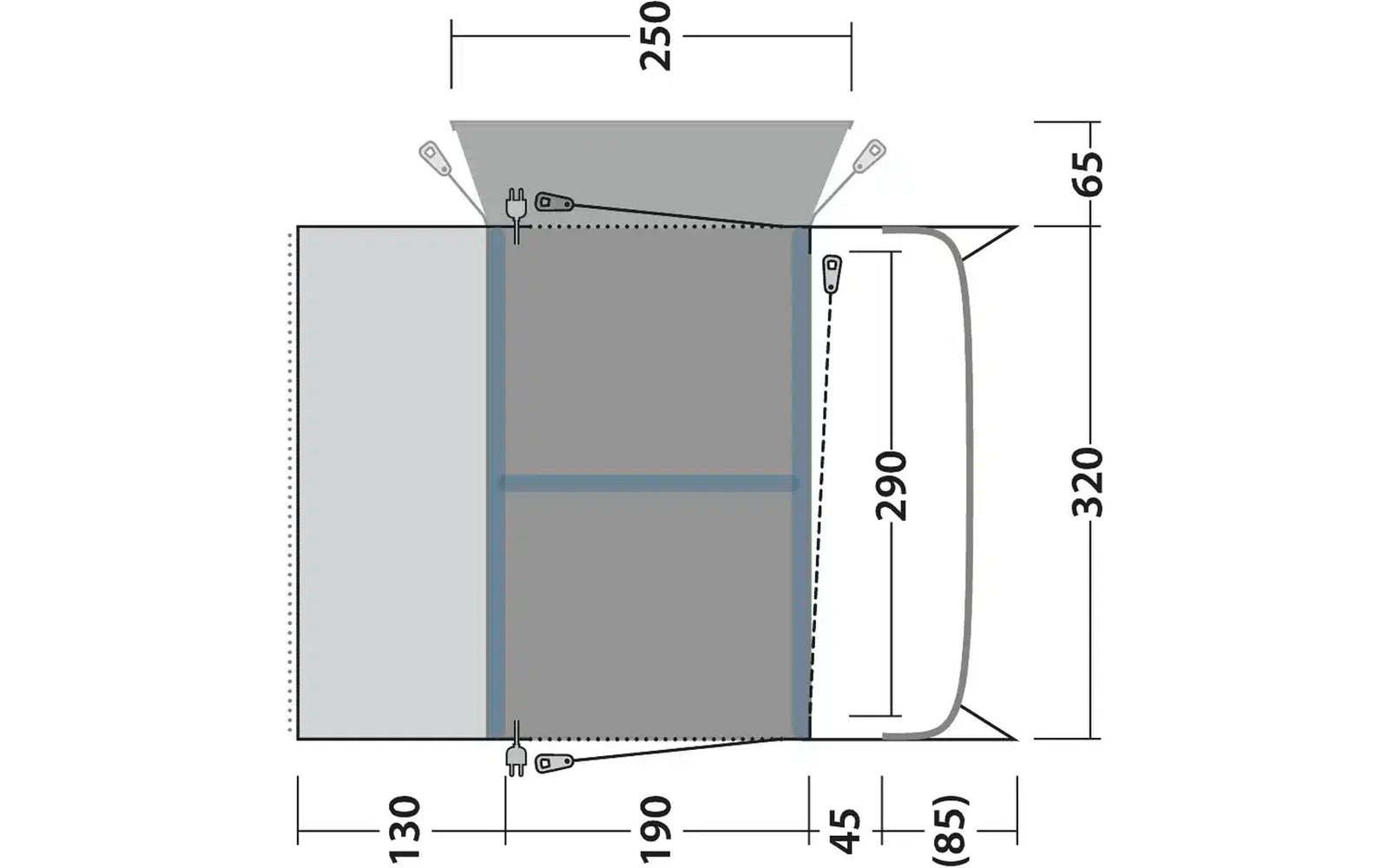 Fortelt Jones M Power Air oppblåsbart 320x320 cm for bobil - Outwell pakkmål og oppbevaring