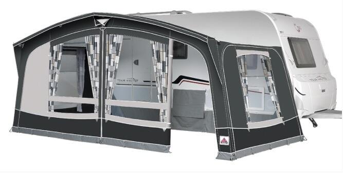 Fortelt Octavia 240 for campingvogn fra forsiden i antrasitt farge