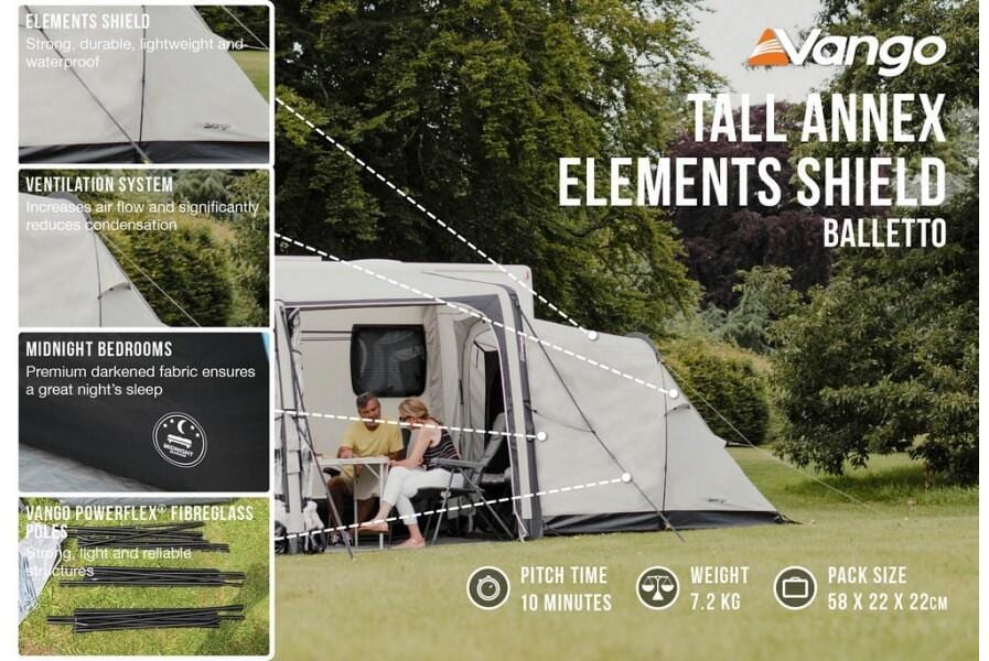 Fortelt-tilbygg Elements Shield Tall for Balletto montert og detalj