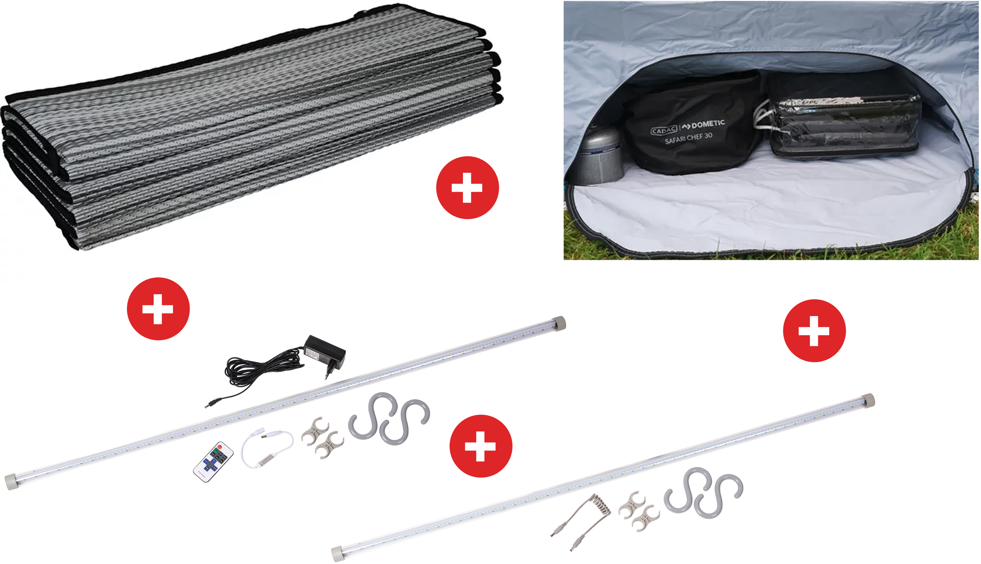 Fortelttilbehørsett Rally 260 med teppe, organizer og SabreLink 150 LED fra Dometic