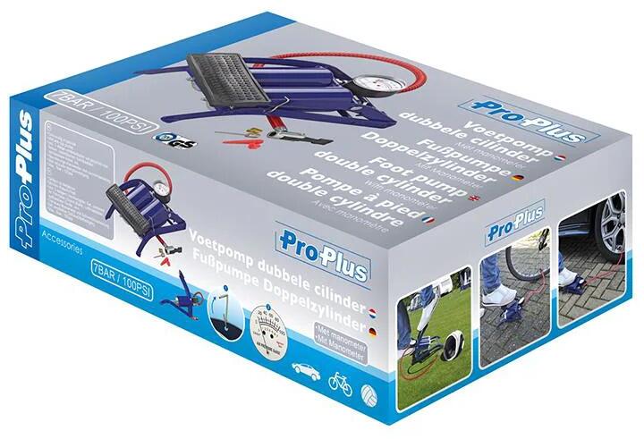 Fotpumpe med manometer maks 7 bar Pro Plus med forsterket slangefeste