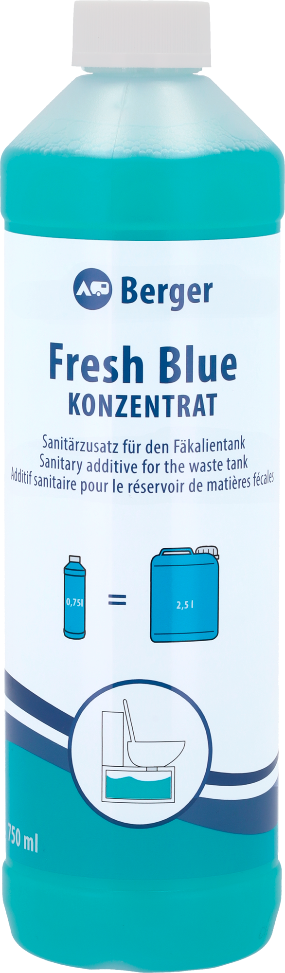 Fresh Blue sanitærtilsetning konsentrat 750 ml forfra