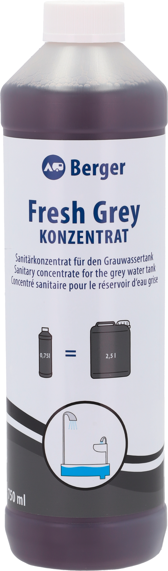 Fresh Grey konsentrat 750 ml gråvannstanktilsetning for bobil forfra
