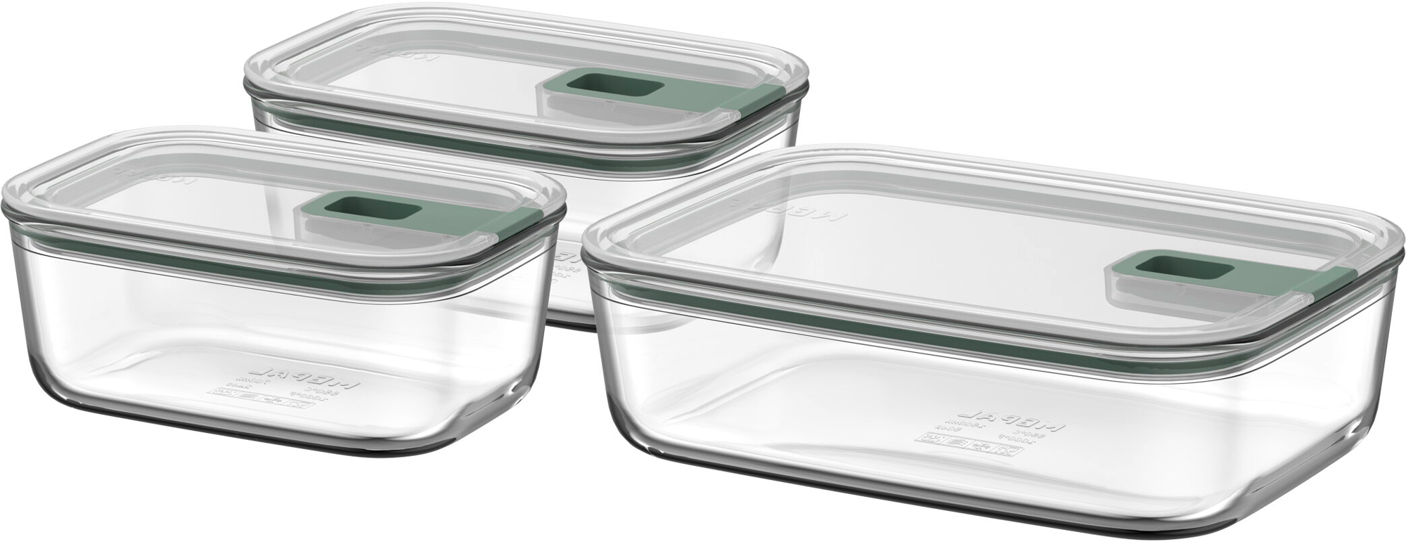 Friskholdbokser EasyClip glass 3-delers sett forfra