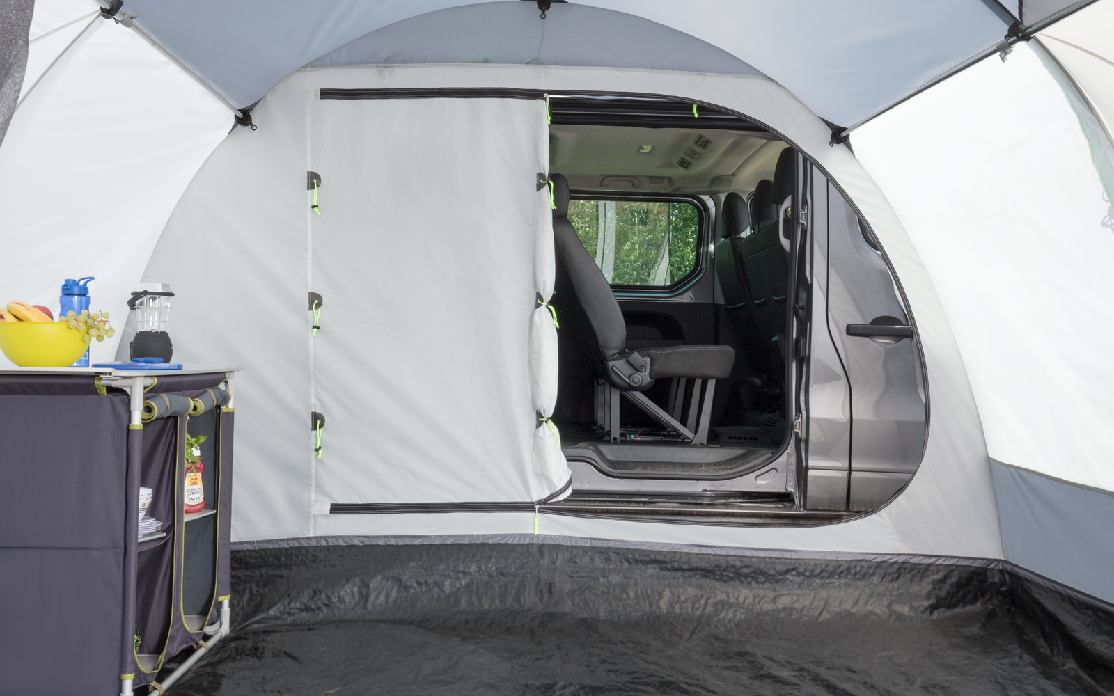 Frittstående bussfortelt Traveller 350x315 cm detalj av stoff og søm