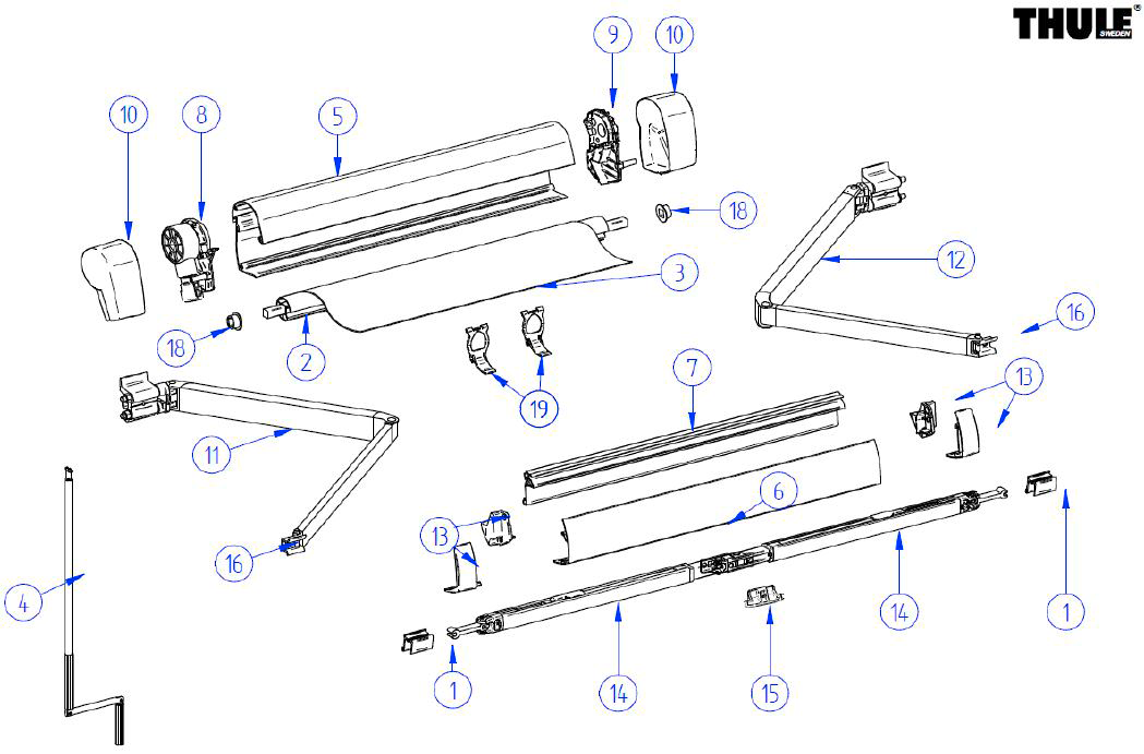Frontdeksel for markise Omnistor 5102 VW 2,6 m grå Thule