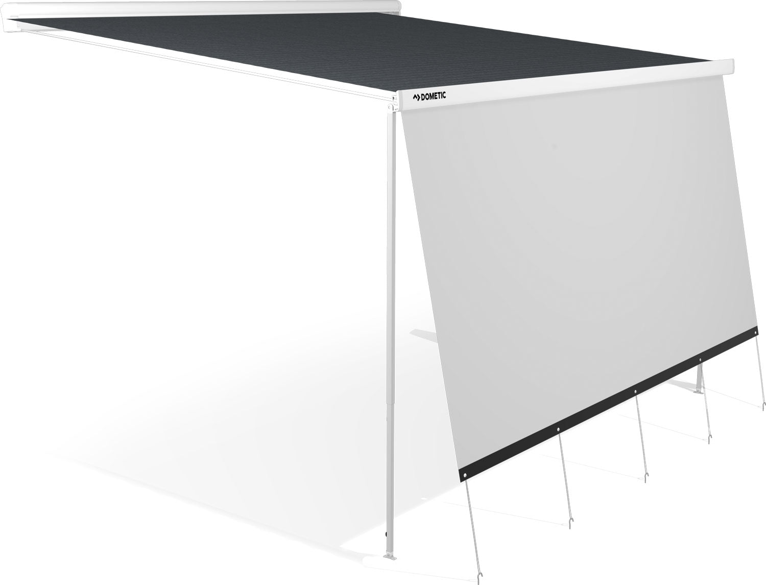 Frontvegg Rain Protect for markise 260 cm bred - Dometic montert på campingplass