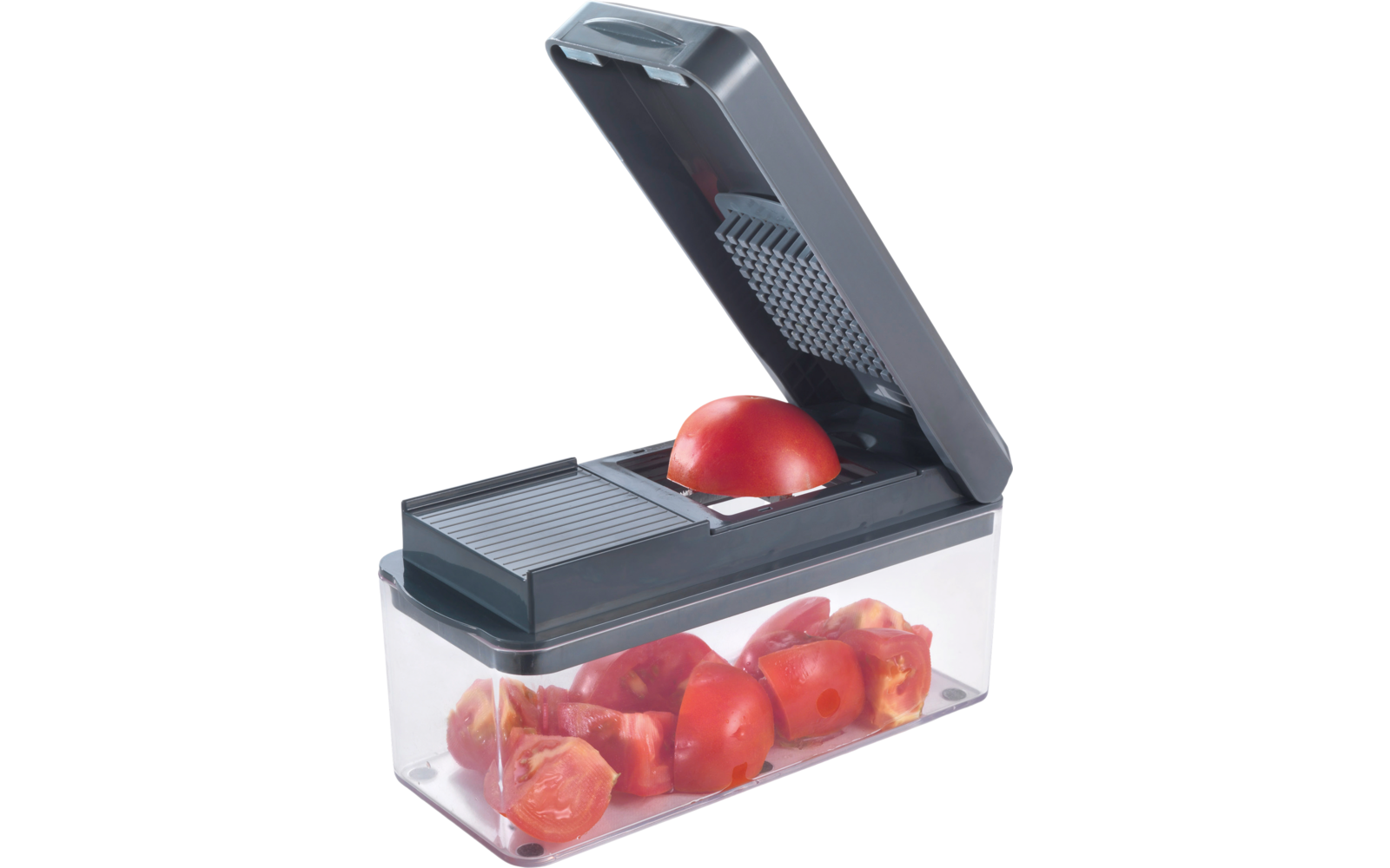 Oppbevaringsrommet i Frukt- og grønnsakskutter Slice-Cube 12-i-1 med 1,5 l beholder