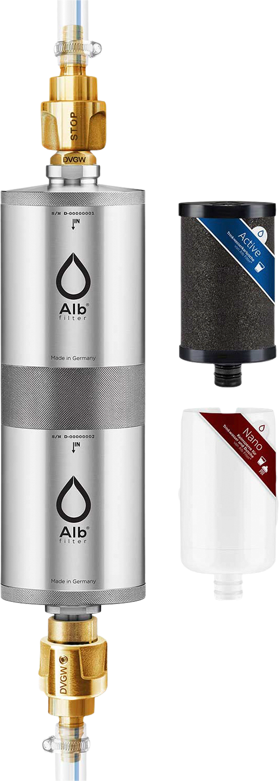 FUSION Active+Nano drikkevannfilter camping-sett rustfritt stål forfra