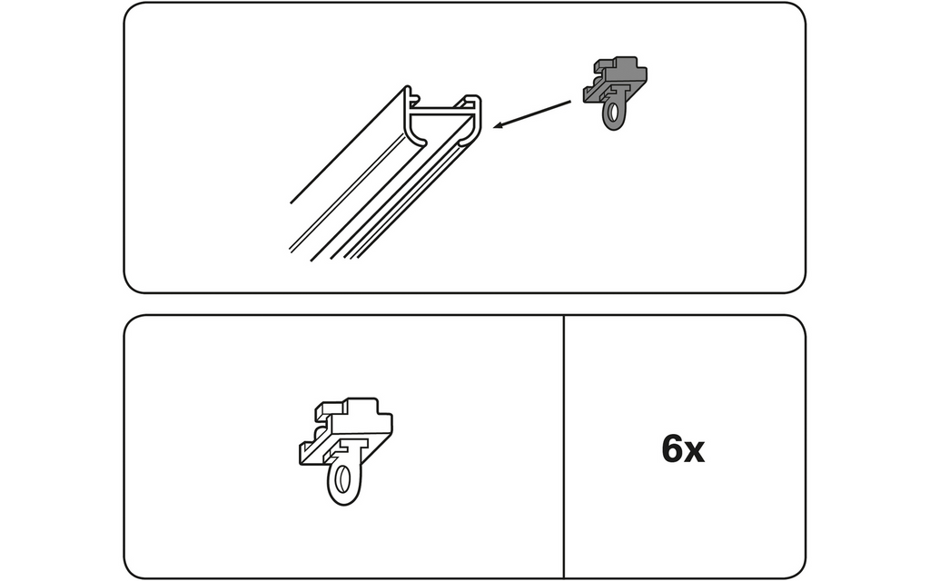 Gardinskinnestoppere for aluminiumsskinner 6 mm hvit 6 stk montert på skinne