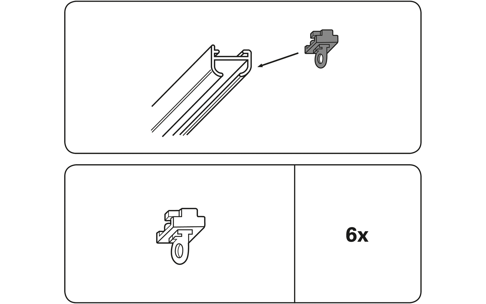 Gardinskinnestoppere for aluminiumsskinner 6 mm hvit 6 stk montert på skinne