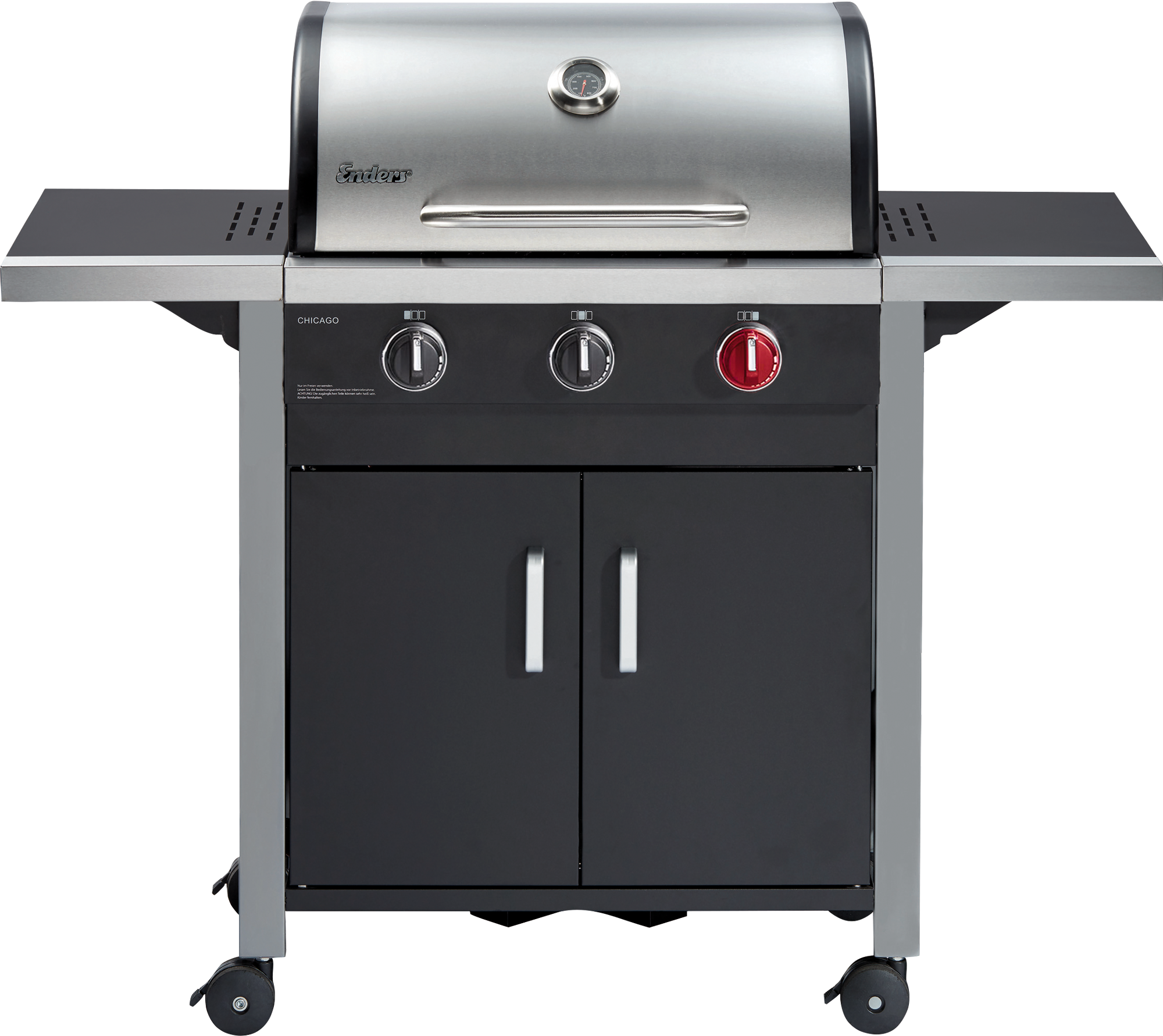 Gassgrill Chicago 3 R Turbo forfra med åpnet lokk