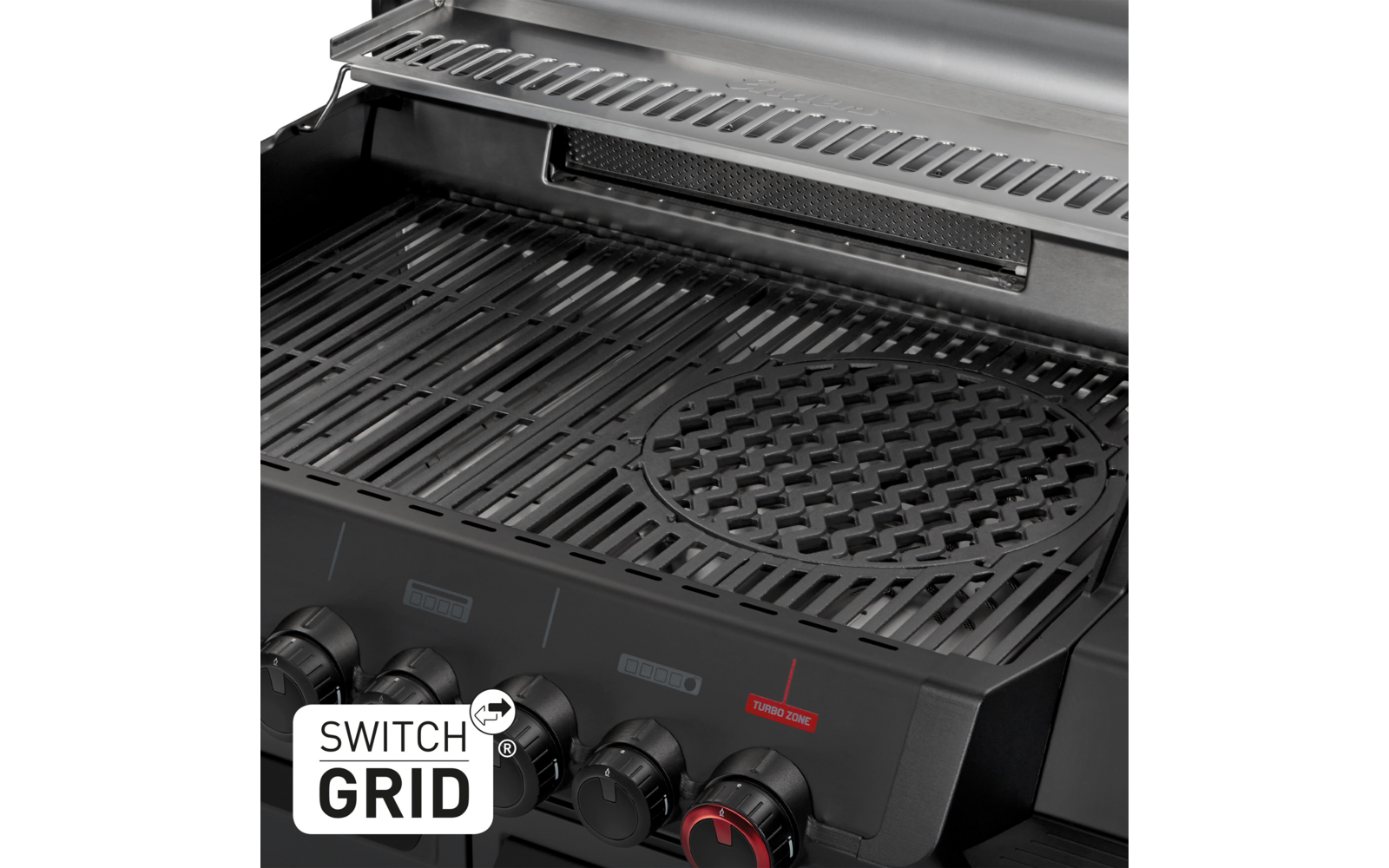 Gassgrill Monroe Pro 4 SIKR Turbo Shadow svart med åpent lokk