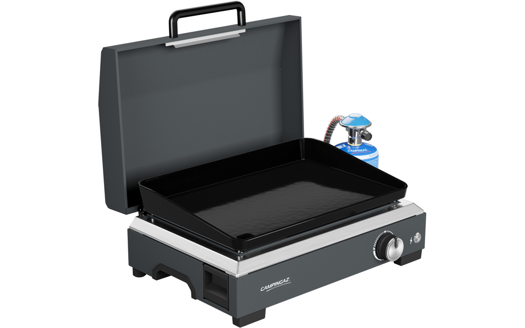 Gassgrill Plancha Sigma 1 CV med lokk med gassbeholder tilkoblet