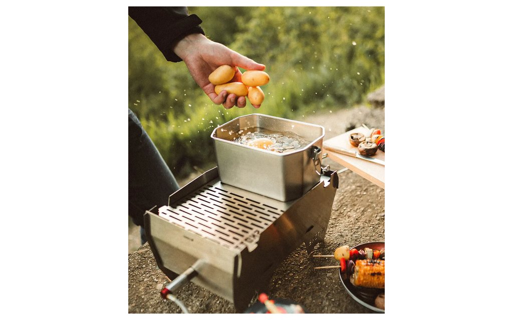 Gassgrill i rustfritt stål med bæreveske 3,3 kg for camping - SKOTTI gasskobling