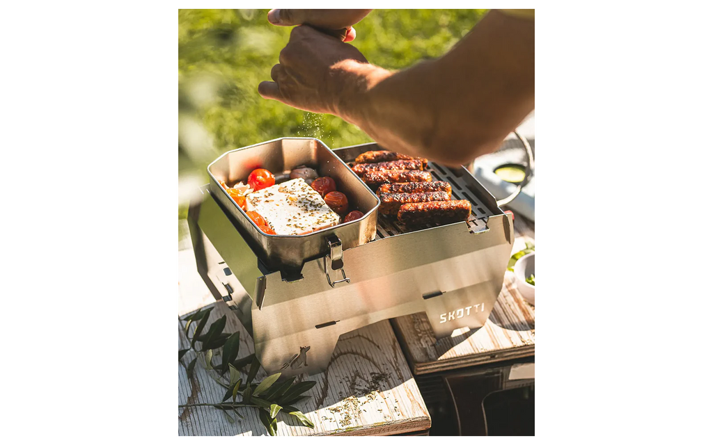 Gassgrill i rustfritt stål med bæreveske 3,3 kg for camping - SKOTTI sammenlagt