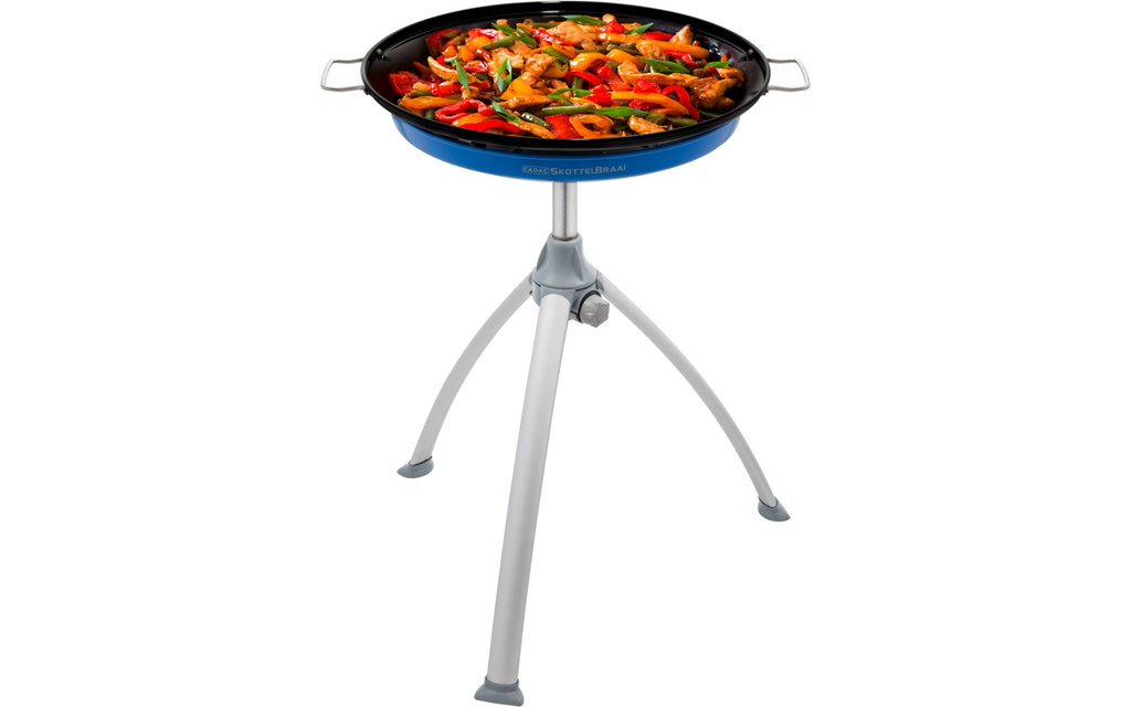 Detalj av emaljert skottel-panne på Gassgrill Skottel Braai Ø 49 cm med bæreveske